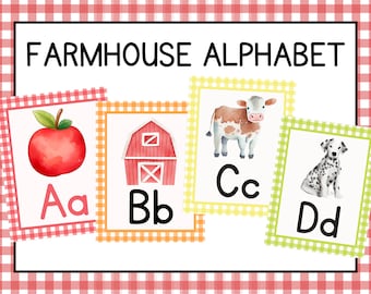 Farmhouse Alphabet Posters, vintage, classroom decor, back to school, schoolhouse, classic, watercolor, farmhouse, farm, alphabet, download