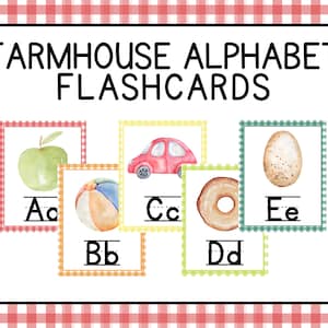 Tarjetas didácticas del alfabeto de granja, regreso a clases, escuela primaria, alfabeto, granja, vintage, acuarela, tarjetas didácticas, descargar