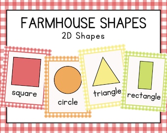 Farmhouse Shape Posters, 2D shapes, farmhouse, school decor, classroom decor, back to school, vintage, watercolor, shapes