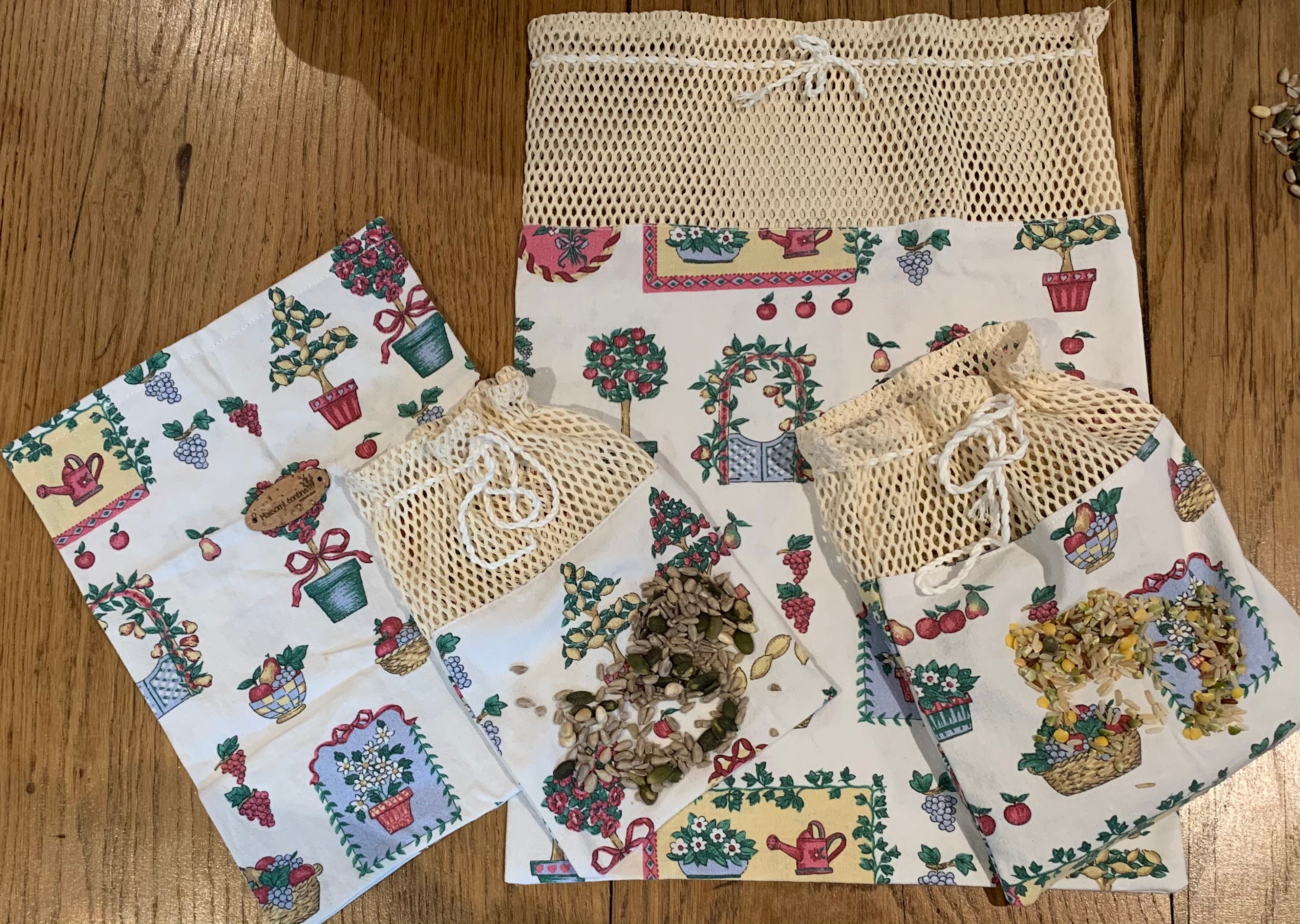 Lot de 3 Jolis Sacs à Vrac en Tissu Bohème, Pour Fruits et Légumes, Riz, Pâtes...