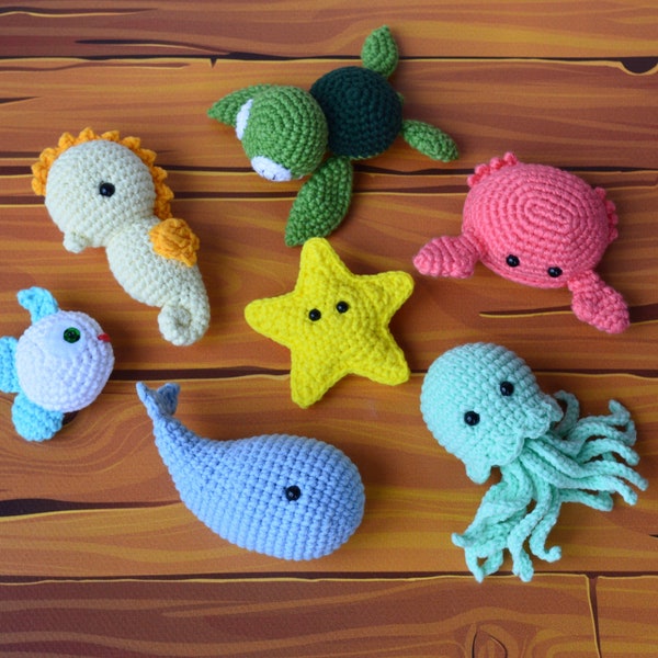 Sea toys, Crochet Jellyfish, Crab, Turtle, Starfish, Whale, Sea horse, Little fish, Knit toys, See animals, Handmade, Birthday gift