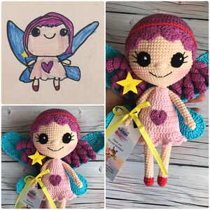 Doll by Drawing,Crochet Exclusive Toy,Original Gift,Custom design from picture,Best gift for kids image 3