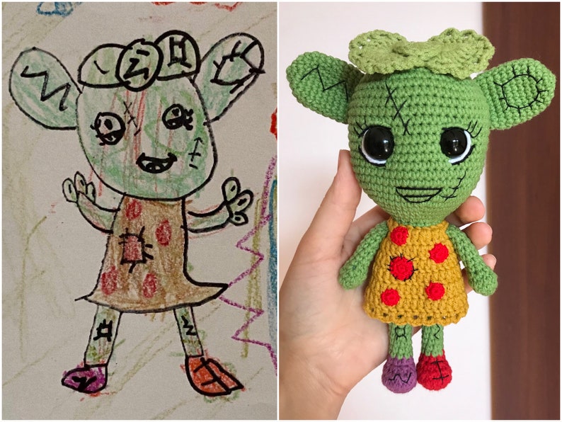 Doll by Child's Drawing,Convert Drawing into Plushies,Personalized doll,Gift from art,Custom plush from kids drawing,Personalized plush zdjęcie 9