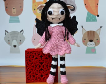 Isadora,Mirabelle Moon,Vampire Doll,Crochet Vampire girl,Original Halloween Gift,Doll bat wings