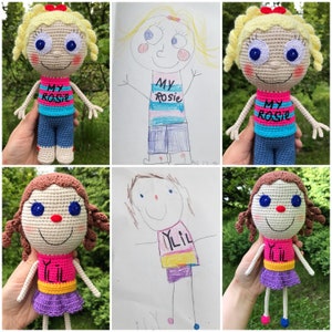Doll by Drawing,Crochet Exclusive Toy,Original Gift,Custom design from picture,Best gift for kids image 1