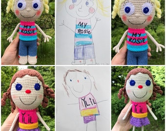 Doll by Drawing,Crochet Exclusive Toy,Original Gift,Custom design from picture,Best gift for kids