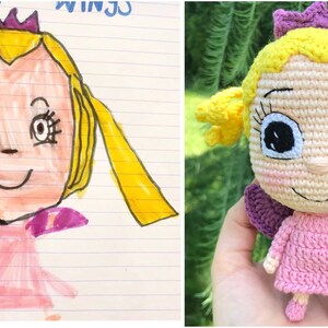 Doll by Drawing,Crochet Exclusive Toy,Original Gift,Custom design from picture,Best gift for kids image 6