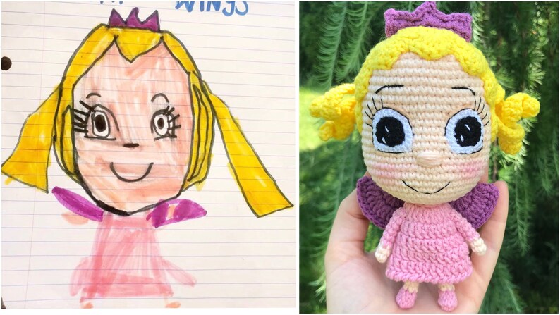 Doll by Drawing,Crochet Exclusive Toy,Original Gift,Custom design from picture,Best gift for kids image 6