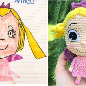 Doll by Child's Drawing,Convert Drawing into Plushies,Personalized doll,Gift from art,Custom plush from kids drawing,Personalized plush zdjęcie 2