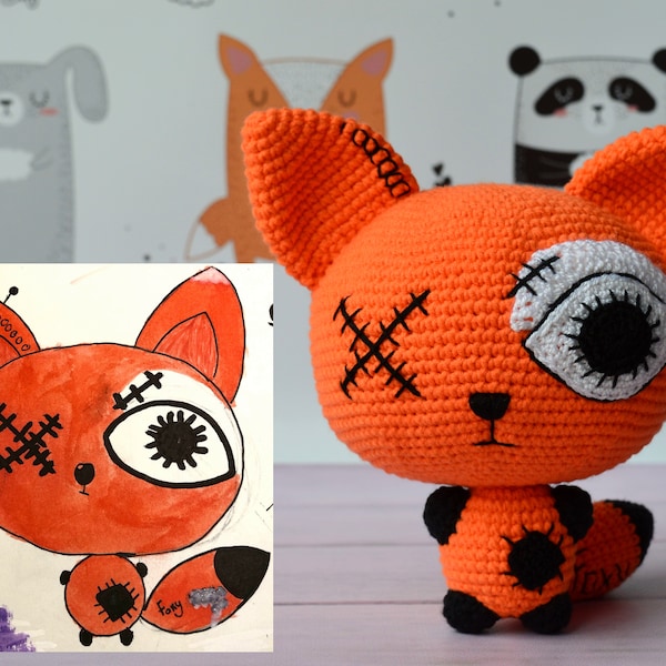 Poupée dessinée par un dessin d'enfant, transformer un dessin en peluche, poupée personnalisée, cadeau artistique, peluche personnalisée à partir d'un dessin d'enfant, peluche personnalisée