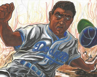 Jackie Robinson 8.5x11 Arte original