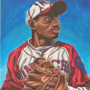 Satchel Paige - dibujo original con fondo