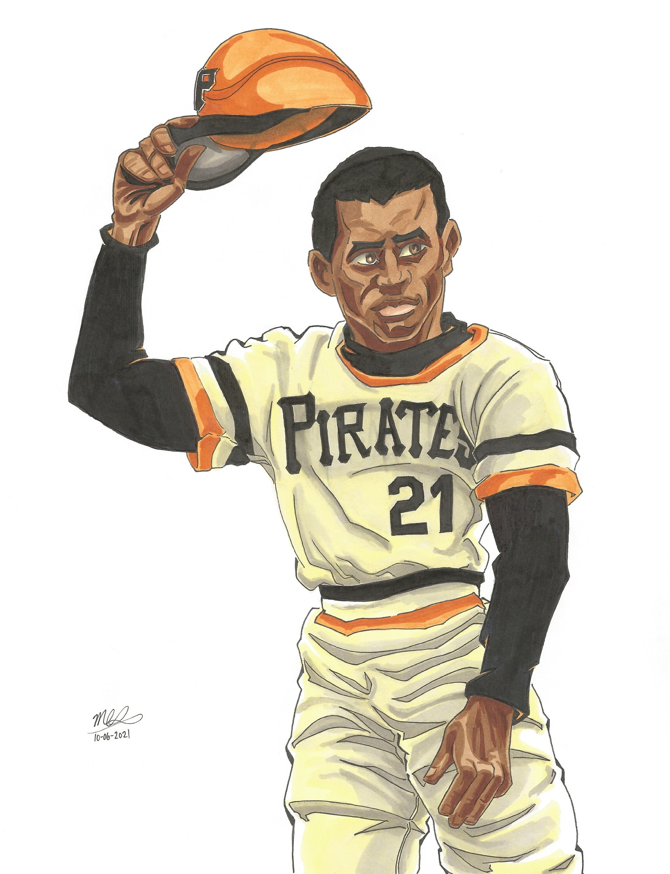 Roberto Clemente Hat Tip - 8.5x11 Drawing