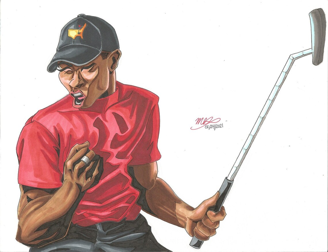 Tiger Woods Fist Pump Original Artwork - Etsy