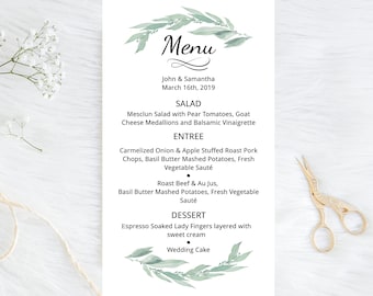 Wedding Menu, Wedding Menu Template, Eucalyptus Leaves Wedding, INSTANT DOWNLOAD, 100% Editable Text