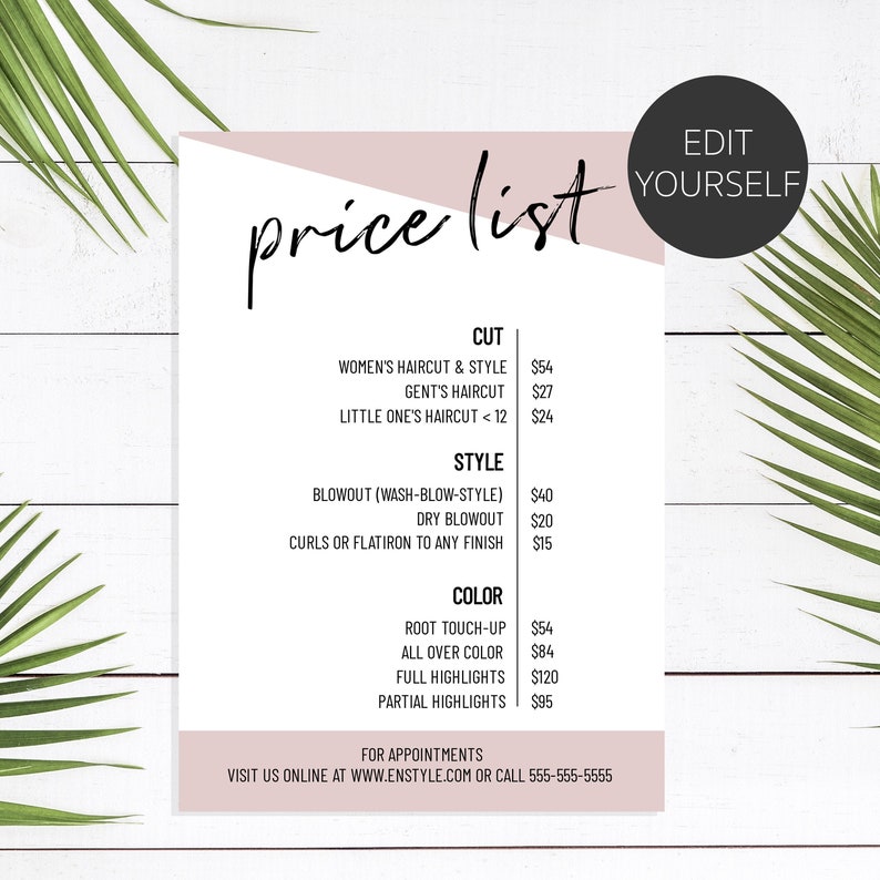 Salon Price List Template