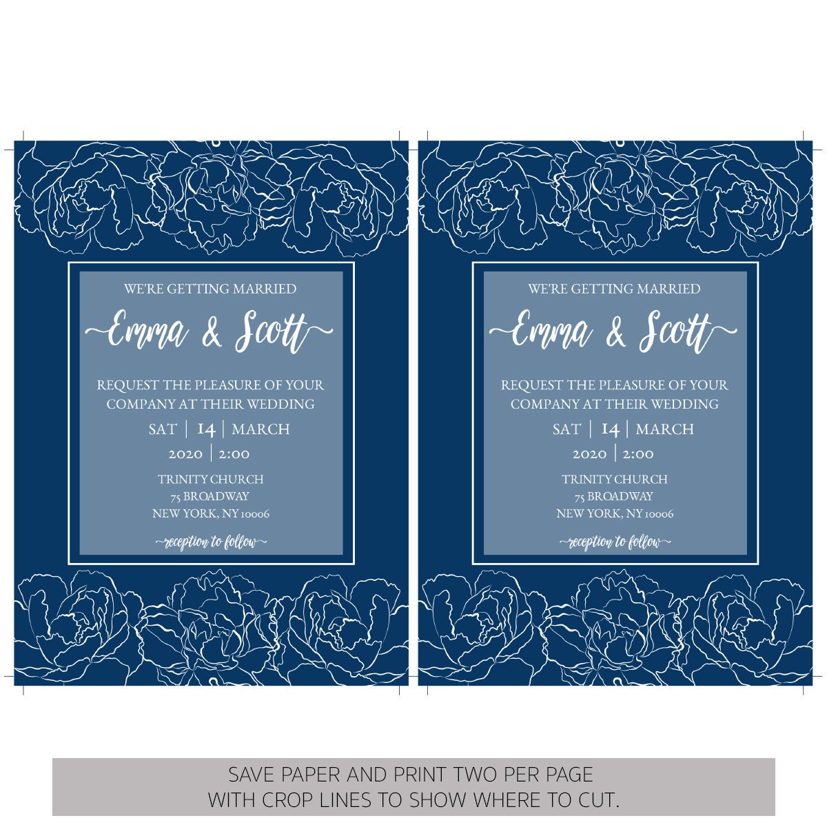 Printable Wedding Invitation, Wedding Invite, Navy Blue Wedding ...