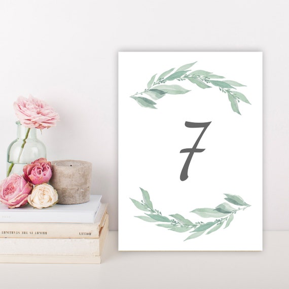 INSTANT DOWNLOAD 100/% Editable Table Number Template Greenery and Geometric Frame Printable Wedding Table Number