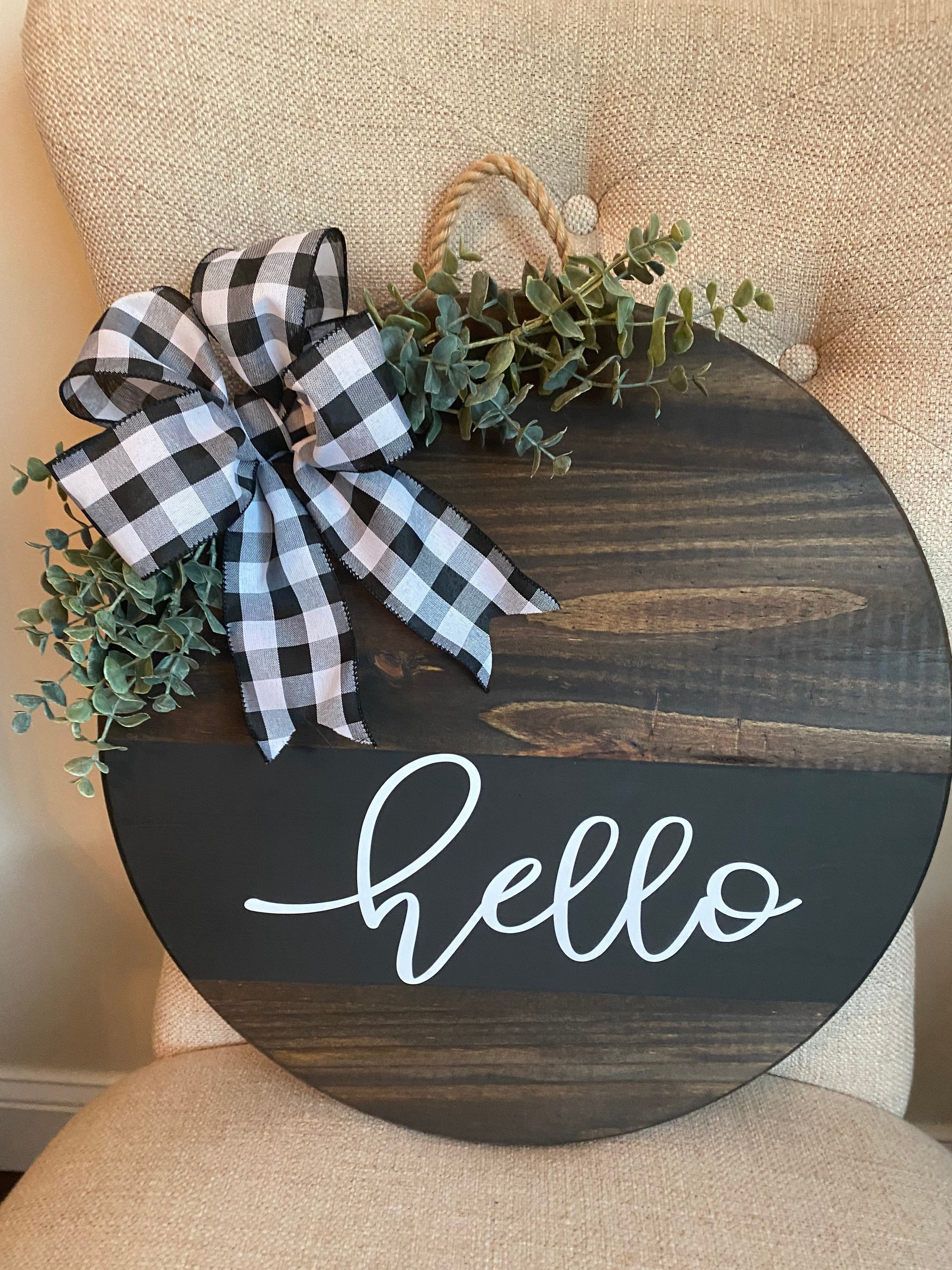 Hello Wood round door hanger front door decor home decor Etsy