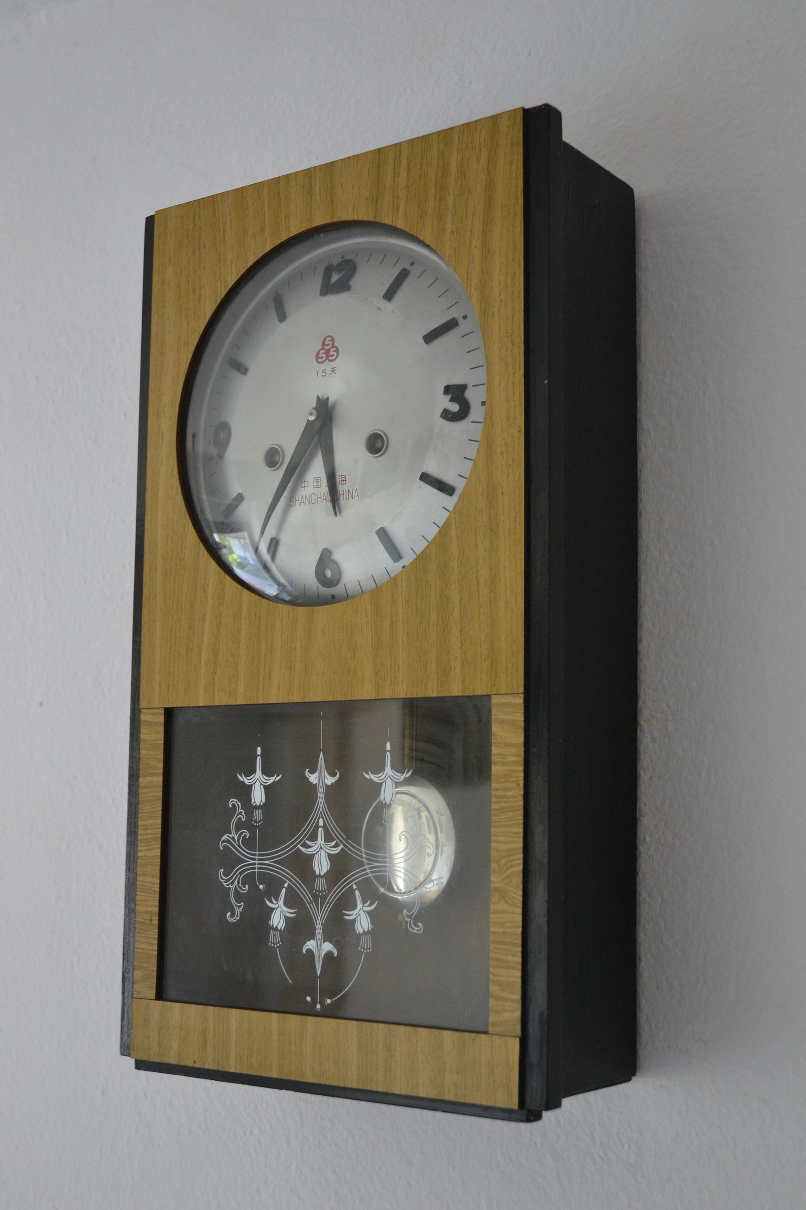 Midcentury vintage 555 wall clock Shanghai wood & glass Etsy