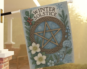 Winter Solstice Garden Flag: Pagan Yule Decor with Pentacle