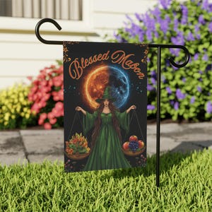 Bandera de jardín de brujas de Mabon / Bandera de jardín bendecida de Mabon / Decoración del equinoccio de otoño / Bandera de la cosecha pagana / Decoración exterior wiccana de otoño