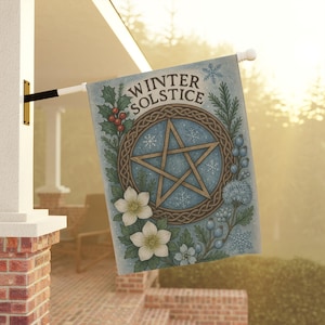 Winter Solstice Garden Flag Pagan Yule Outdoor Decor Wiccan Pentacle Snowflake Banner Witchy Holiday Yard Sign Sabbat Home Accent