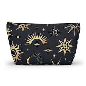 Mystical Makeup Bag | Witch Accessories Pouch | Pagan Travel Organizer | Moon and Sun Cosmetic Bag | Spiritual Storage Pouch w T-bottom