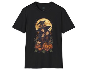 Pagan Witch Pumpkin T-Shirt Mabon Samhain Harvest Moon Tee Witchcore Wiccan Fall Shirt Autumn Sabbat Ritual Graphic Top