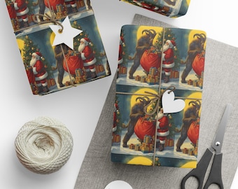 Krampus & Santa Wrapping Paper  Dark Christmas Gift Wrap, Gothic Holiday Decor, Pagan Yuletide Krampusnacht, Festive Horror Gift Wrap