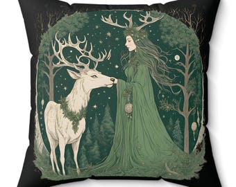 Yule Witch Pillow: Green Holiday Home Decor