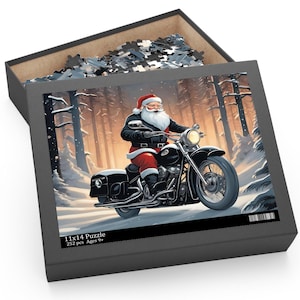 Santa on Motorcycle Puzzle, Festive 120, 252, 500-Piece Jigsaw, Christmas Decor, Holiday Gift Idea, Family Activity, Fun for Kids