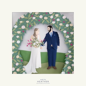 Handmade Paper Wedding Portrait, Custom Anniversary Gift