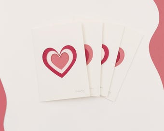 Tarjetas de felicitación con corazones 3D recortados en papel, tarjetas de notas en blanco hechas a mano, paquete de 4