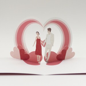 Carte pop-up romantique pour la Saint-Valentin, finie à la main, avec un homme et une femme