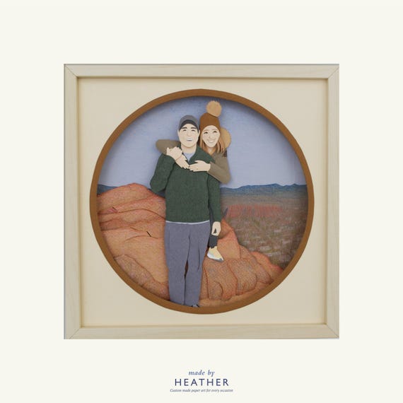 Custom-made handmade paper sculpture portrait with cut paper frame