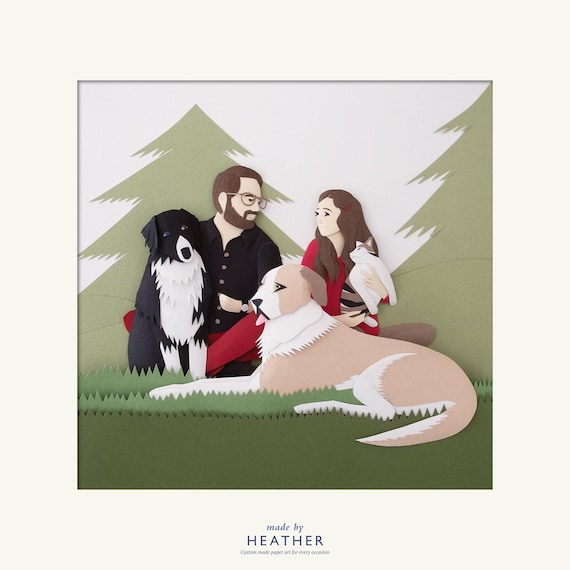 Custom-made handmade paper sculpture family portrait- also suitable for couples and group portraits
