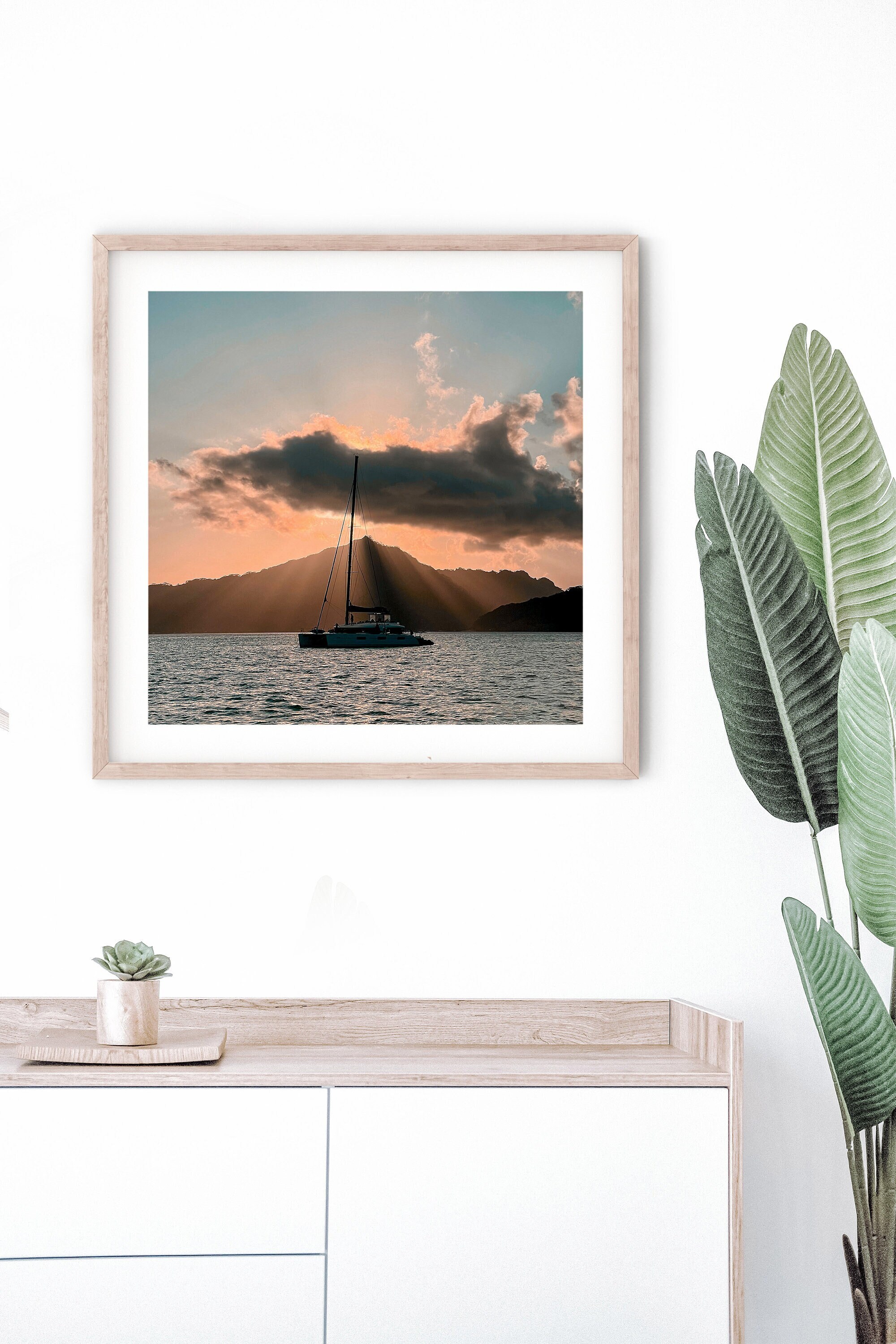 French Polynesia Boat at Sunset Digital Photograph - Printable Download