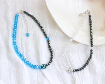 Hematite choker necklace with Swarovski crystal bead, choker necklace, hematite jewelry, beaded jewelry, crystal necklace, gemstone necklace
