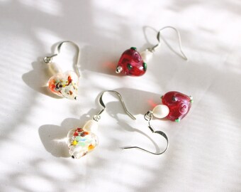 Freshwater pearl heart bead earrings, Valentines day earrings, pearl earrings, heart earrings, love jewelry, heart jewelry, dangle earrings