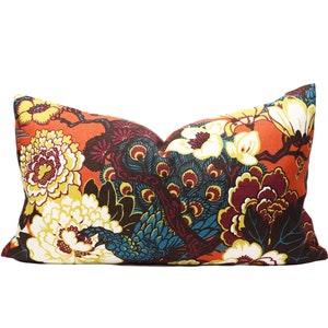 Ready to ship** Schumacher Shanghai Peacock pillow cover in Cinnabar 175132 - Double sided // Designer pillow cover // High end pillow cover
