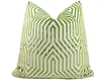 Schumacher Vanderbilt velvet pillow cover in Lettuce 66193 // Designer pillow // High end pillow // Decorative pillow