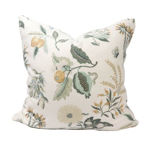 Fleur Botanical pillow cover in La Mer 7560601 - ON BOTH SIDES // Designer pillow // High end pillow // Decorative pillow.