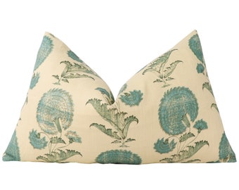 Designer Jasper Indian Flower pillow cover in Turquoise JP 1019 - DOUBLE SIDED // Designer pillow // High end pillow // Decorative pillow