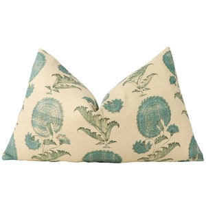 Designer Jasper Indian Flower pillow cover in Turquoise JP 1019 - DOUBLE SIDED // Designer pillow // High end pillow // Decorative pillow
