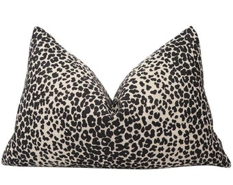 Schumacher Leopard linen print pillow cover in Ebony 174841 - ON BOTH SIDES // Designer pillow // High end pillow