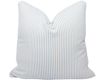 Perennials Jake Stripe OUTDOOR pillow cover in Ice Blue - on both sides 800-798 // Designer pillow with knife edge