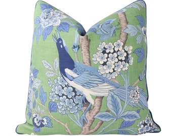 G P &  J Baker Hydrangea Bird cover in Emerald/Blue BP10851.3.0-  DOUBLE SIDED // Designer pillow cover with knife edge // High end pillow