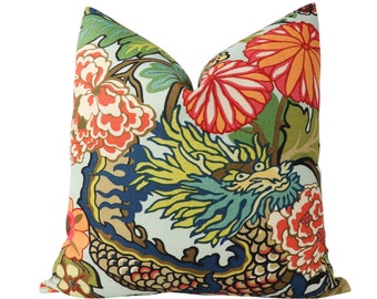 DOUBLE SIDED Schumacher Chiang Mai Dragon pillow cover in Aquamarine 173270 // Designer pillow // High end pillow // Decorative pillow
