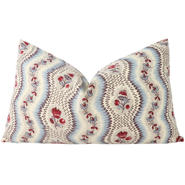 Pierre Frey Greuze pillow cover in Bleu Rouge L4216003 - ON BOTH SIDES // Designer pillow cover // High end pillow cover